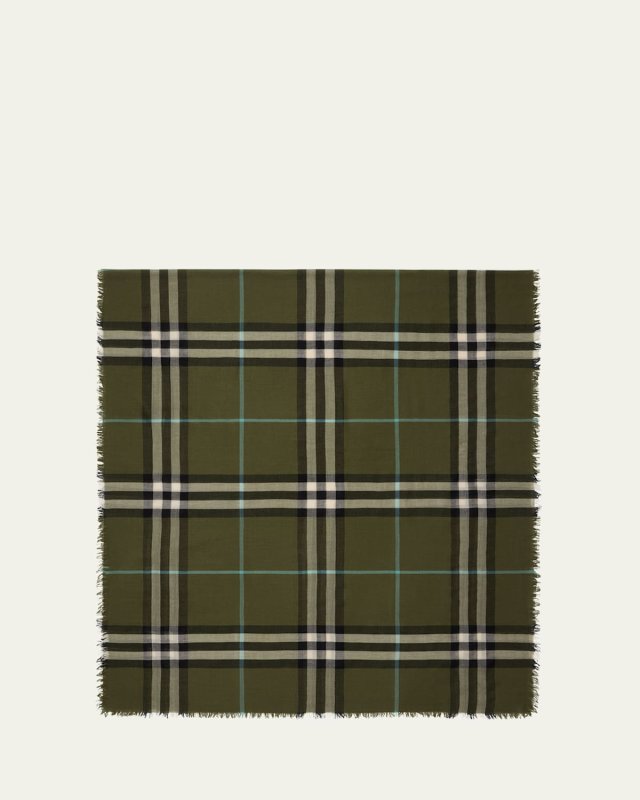 Wide Check Wool Scarf